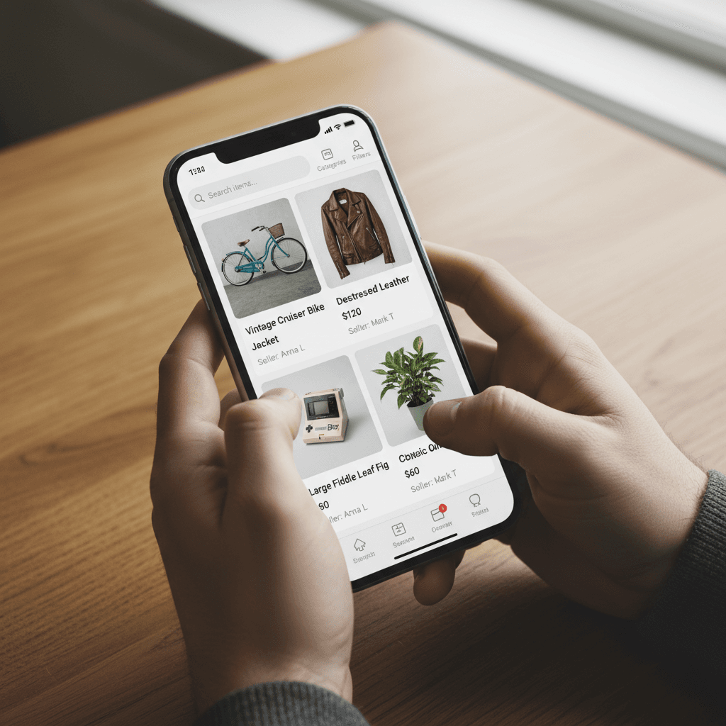 User browsing classified ads on smartphone