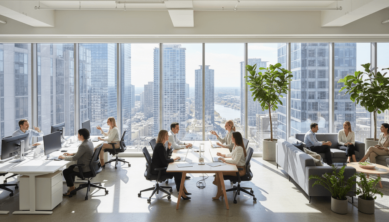 Modern Toronto office workspace with natural light and minimalist design